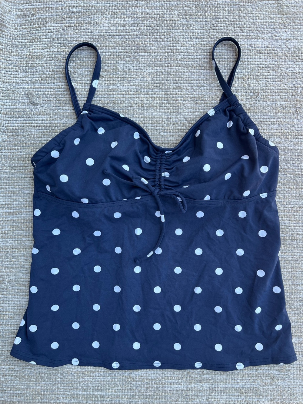 Lands' End Navy White Polka Dot Rushed Front Underwire Tankini size 12